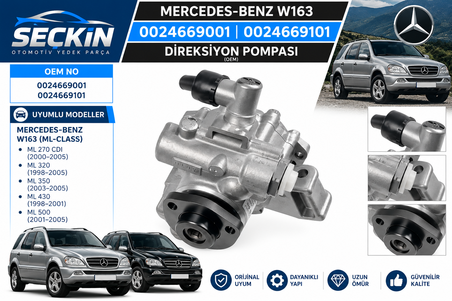 Mercedes-Benz 163 270CDI Di̇reksi̇yon Pompası OEM 0024669001 0024669101