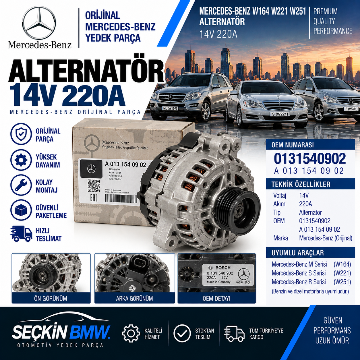 Mercedes-Benz MER 164 221 Şarz Dinamosu OEM A013154090280