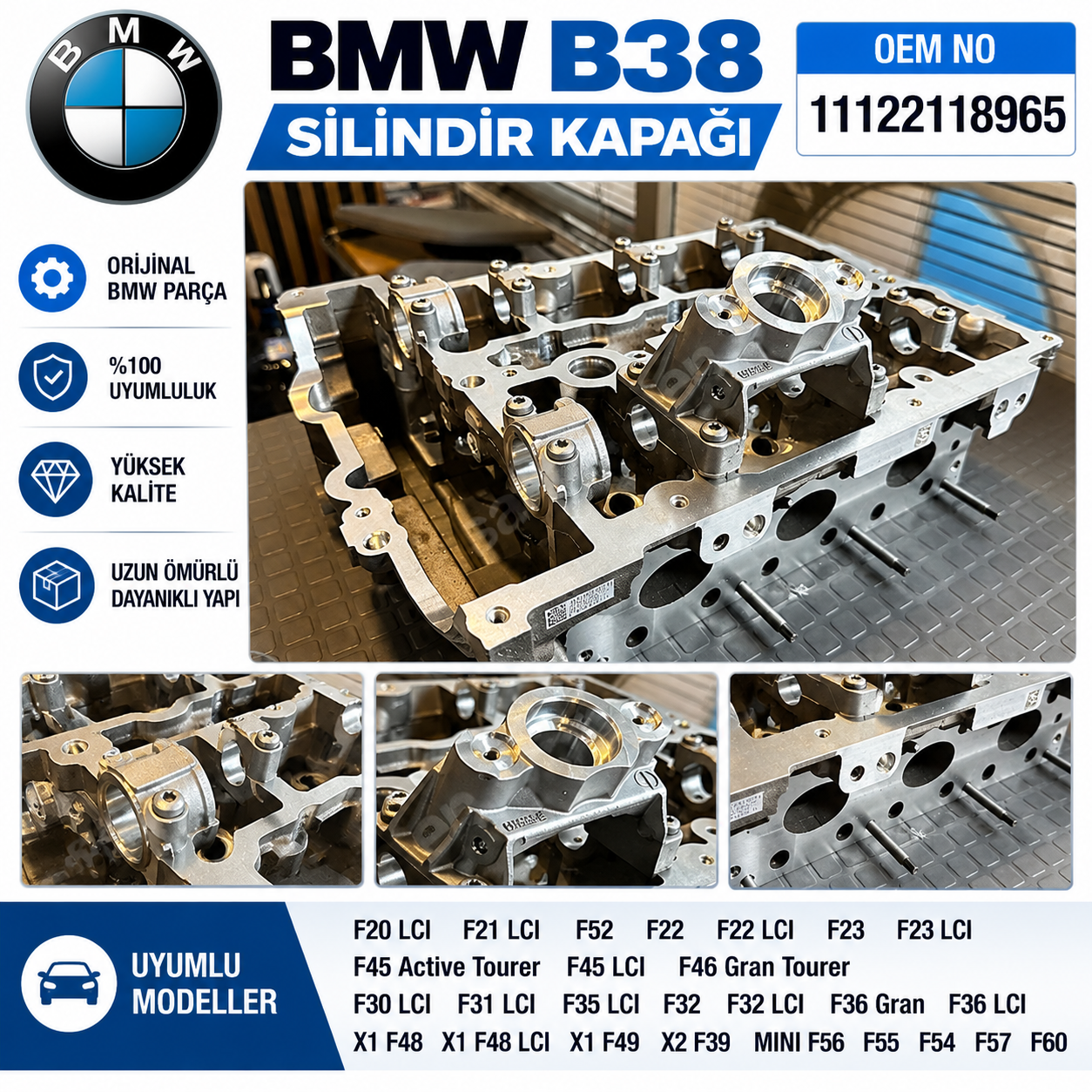 BMW B38 F20 F21 F22 F30 F31 F32 F36 X1 F48 MINI Silindir Kapağı OEM 11122118965
