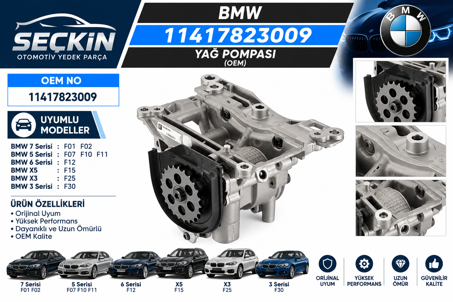 BMW F01 F02 F07 F10 F11 F12 F15 F25 F30 Yağ Pompası 11417823009
