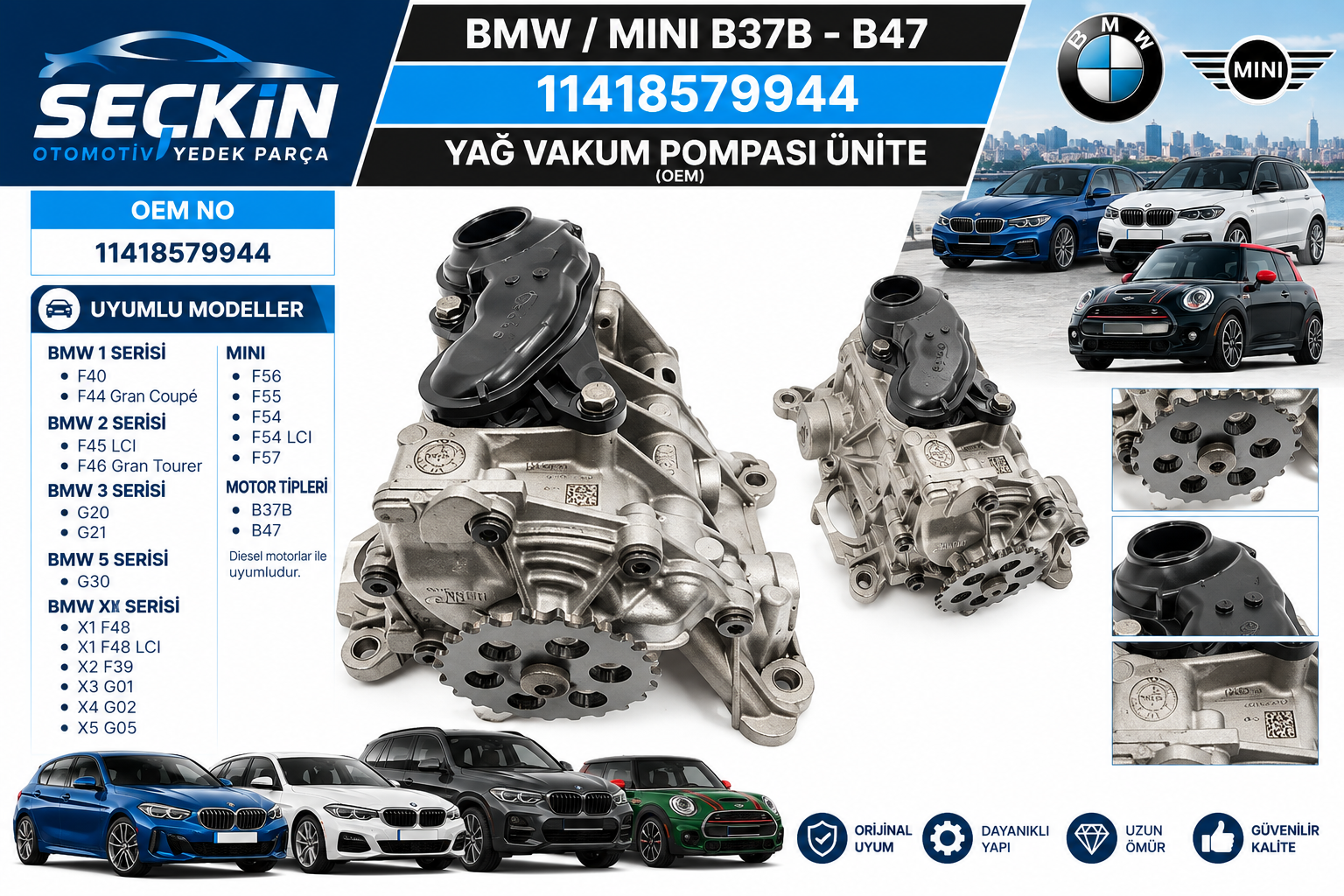 BMW Yağ Vakum Pompası Üni̇te OEM 11418579944