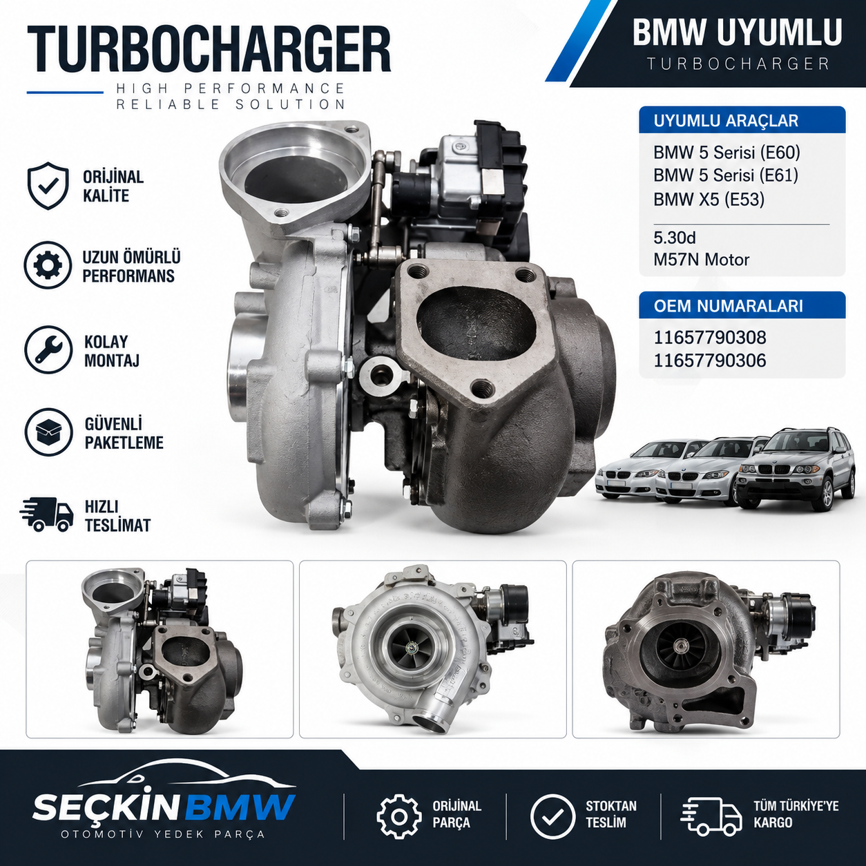 BMW E60 E61 X5 E53 5.30 M57N Turbo OEM 11657790308-11657790306