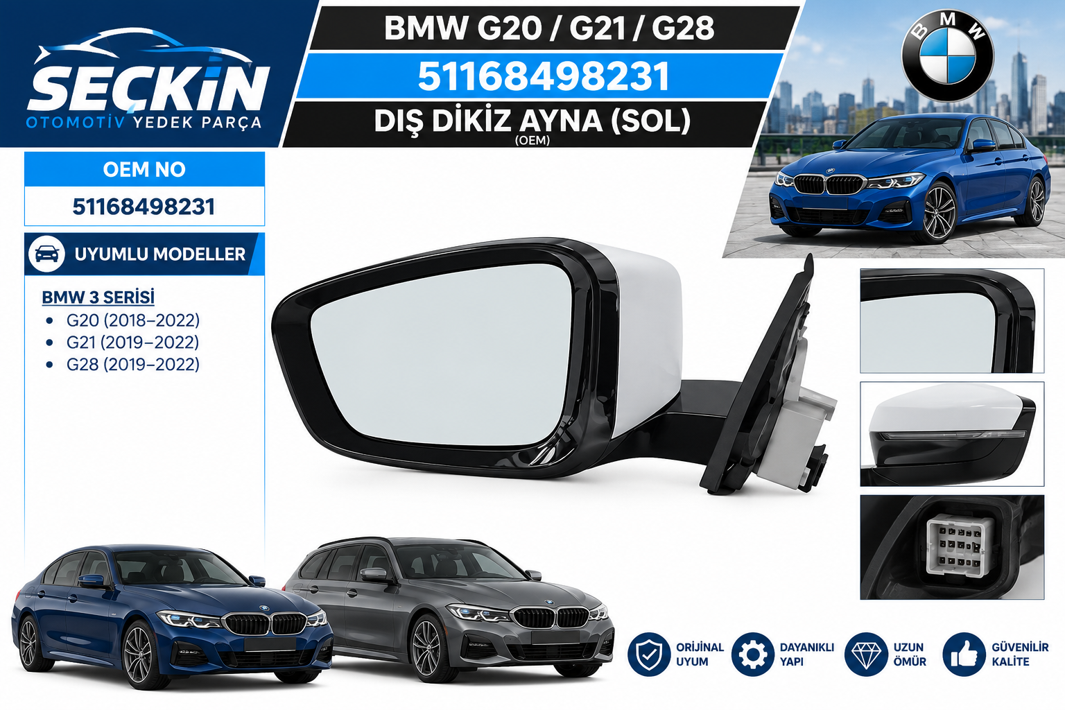 BMW G20 G21 G28 Ayna Sol OEM 51168498231