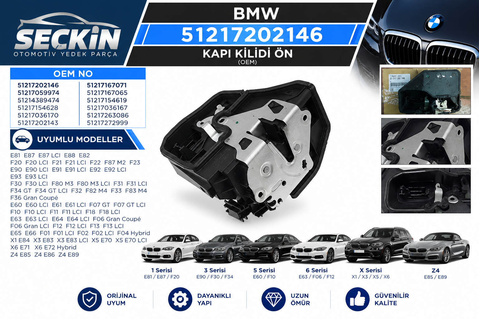 BMW Z4E85 Z4E86 Z4E89 Kapı Kilidi Ön OEM 51217202146