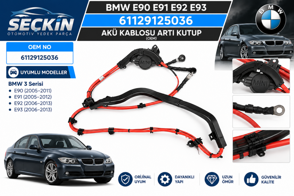 BMW E90 E91 E92 E93 Akü Kablosu Artı Kutup OEM 61129125036