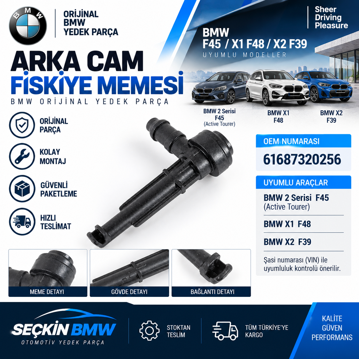 BMW F45 X1 F49 X2 F39 Arka Cam Fiskiye Memesi OEM 61687320256