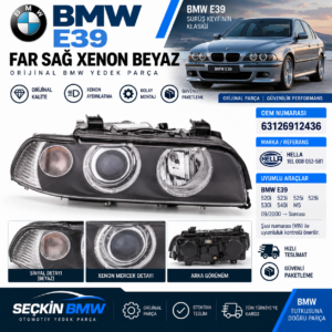 BMW E39 Far Sağ Xenon Beyaz OEM 63126912436
