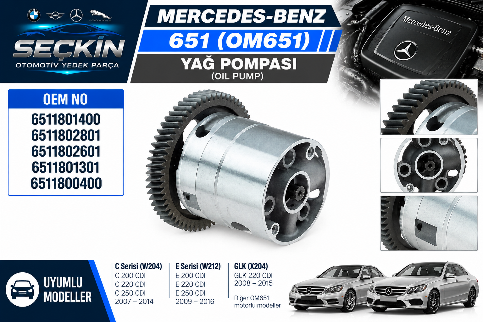 MER 651 W204 W212 Yağ Pompası OEM 6511801400