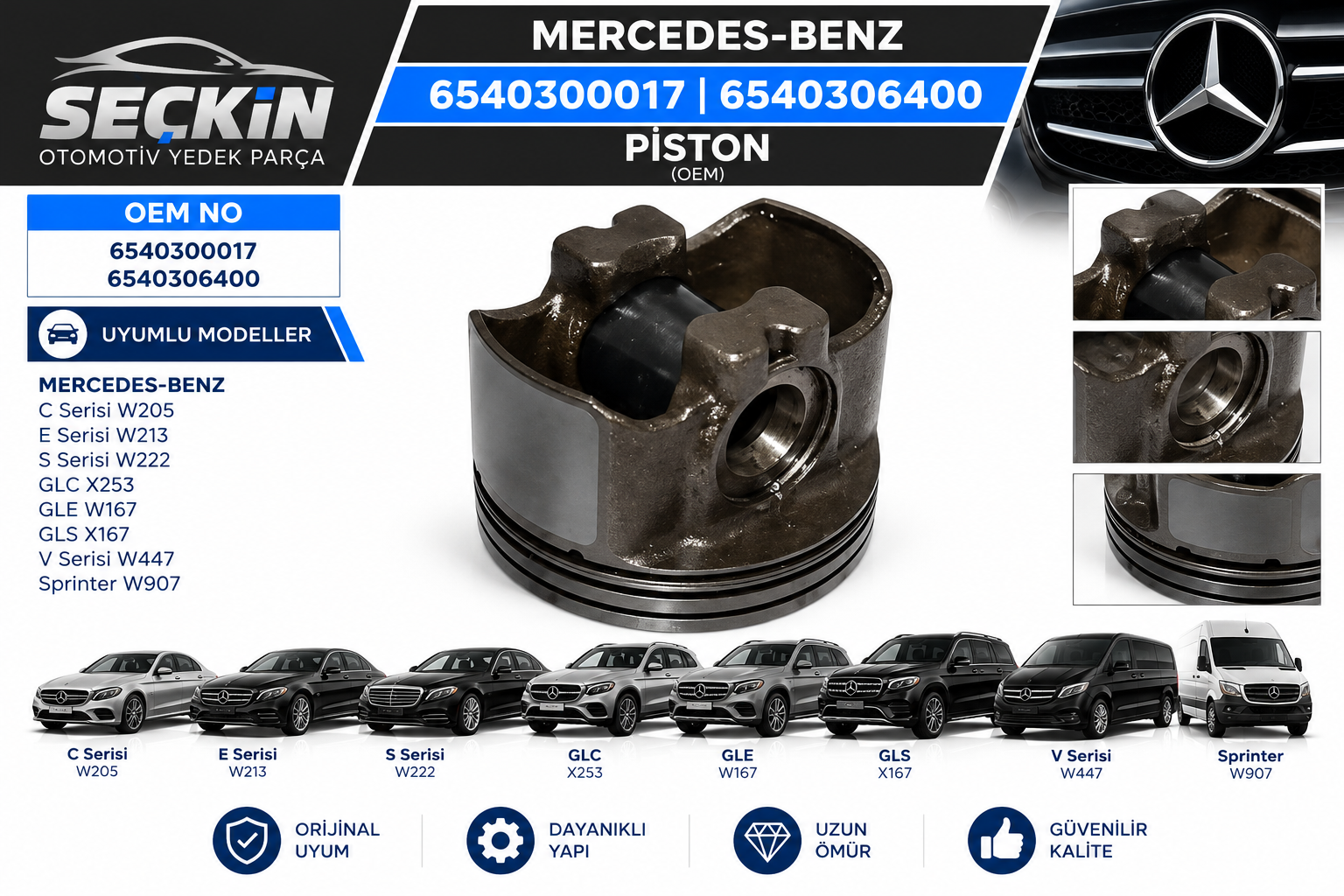 Mercedes 654 Pi̇ston OEM 6540300017 6540306400