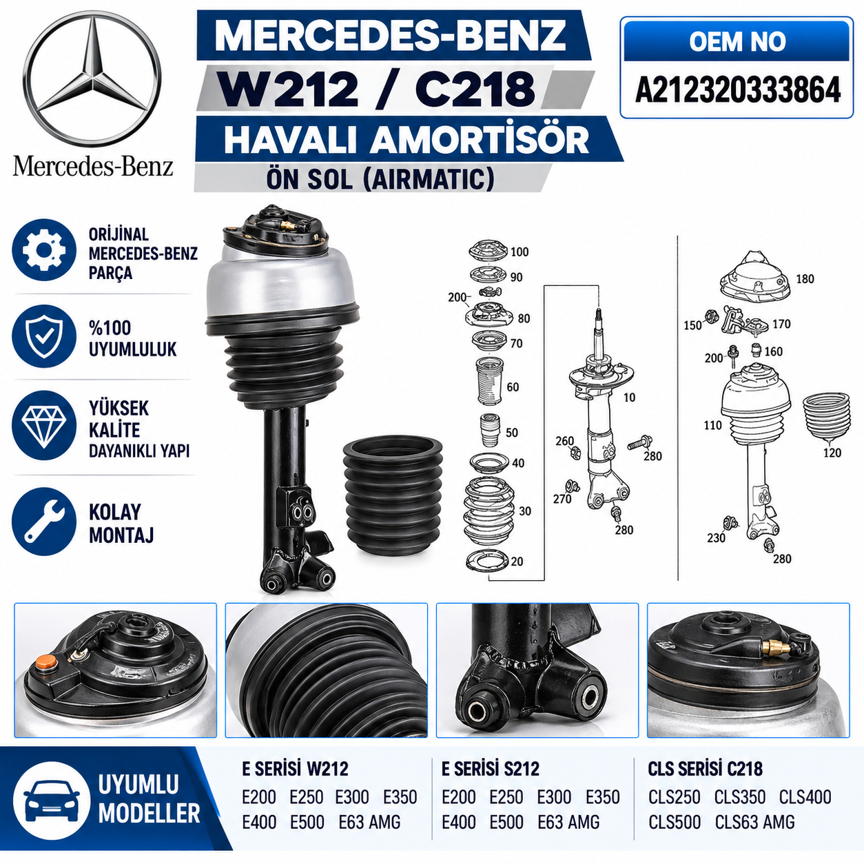 MER 212 218 Havali Amortisör Sol Ön OEM 212320333864