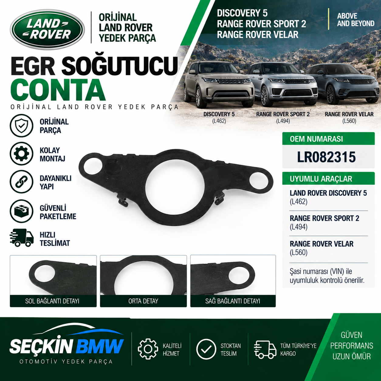 LAND RANGE ROVER DISCOVERY 5 SPORT 2 VELAR Egr Soğutucu Conta OEM LR082315