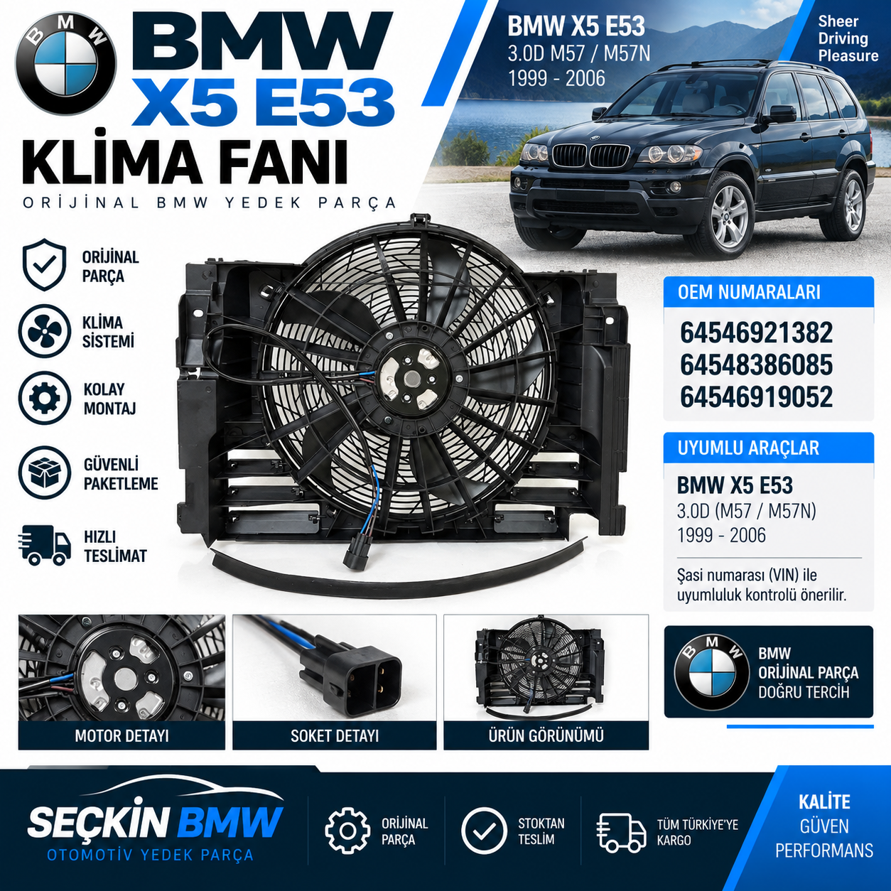BMW BMW X5 E53 3.0D M 57 M57N KliMa Fani OEM 64546921382-64548386085-64546919052